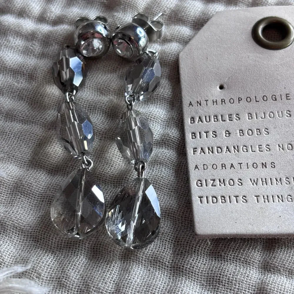 Anthropologie NWT Smoky Crystal Chandelier Earrings Statement Drop‎ Bridal Glam